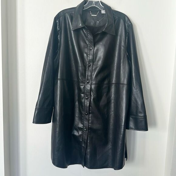 Chico’s Long Line Faux Leather Jacket 3=16-18 - Picture 1 of 8